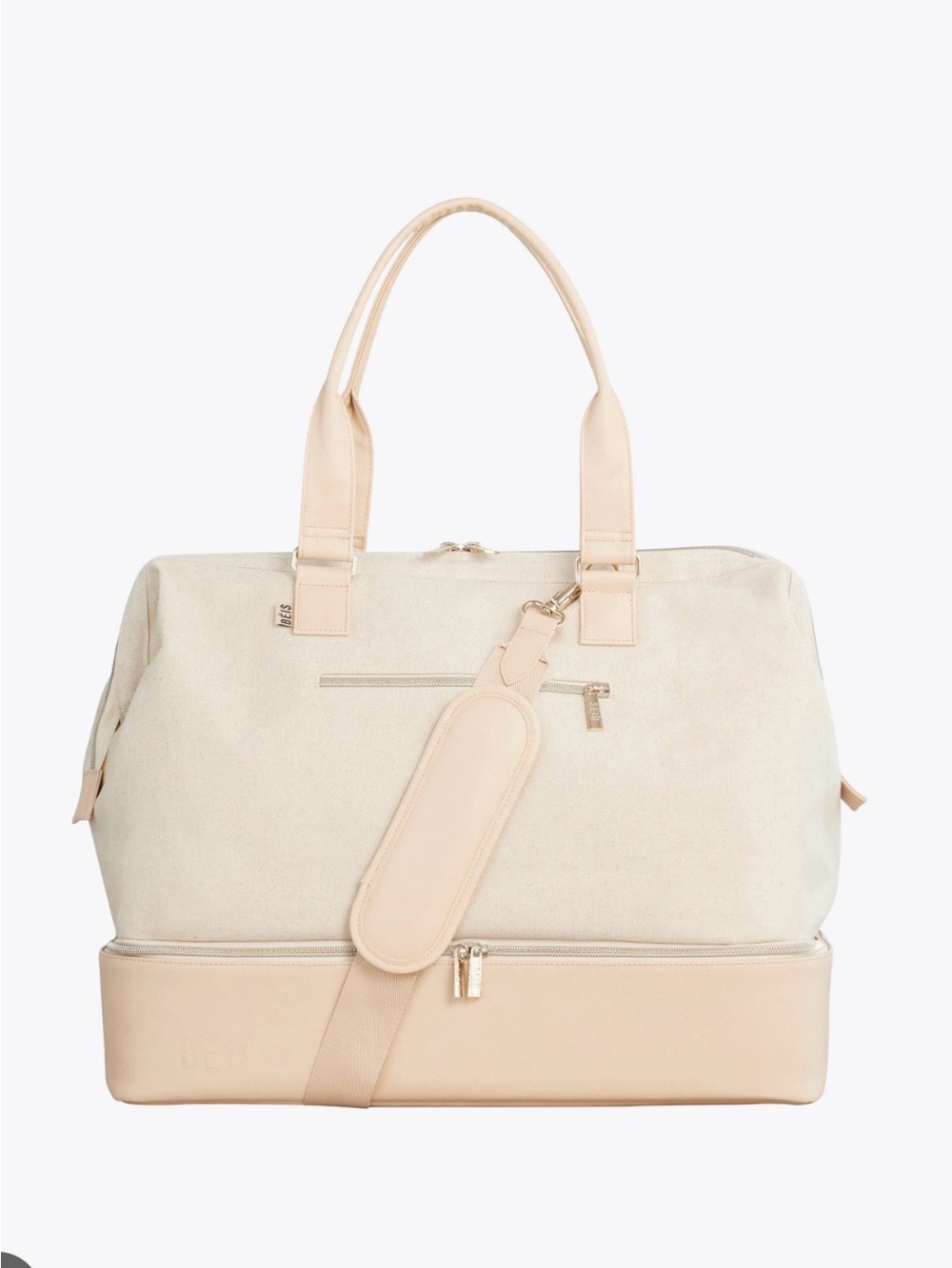BEIS Cream & Tan Two-Tone Weekender Bag